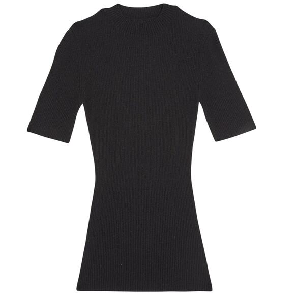 Wolford 100% Cashmere Ribbed Knit Sweater Top Black Elbow Length Lightweight - Picture 1 of 4